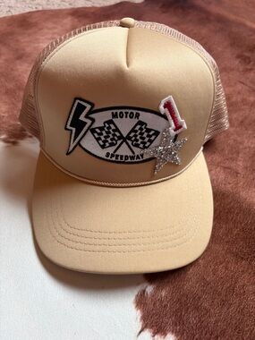 Beige Motor Speedway Trucker Hat with Patches